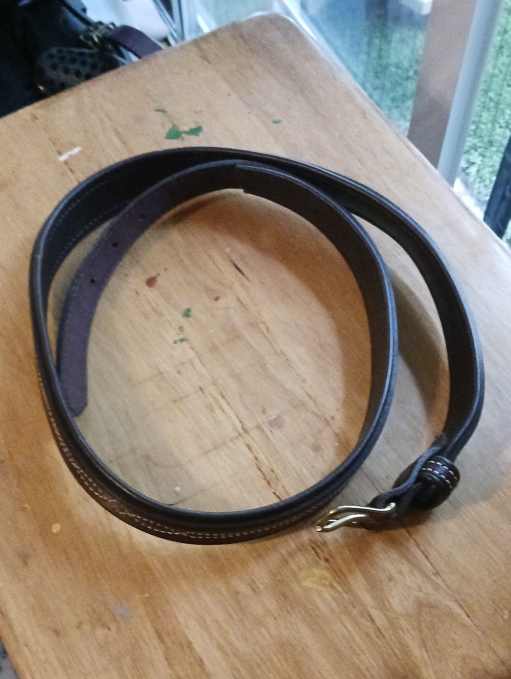 J. Peterman Men's Brown Leather Belt with Gold Buckle Sz 44